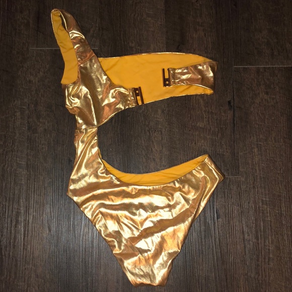 Gold metallic one piece bathing suit - Picture 3 of 3